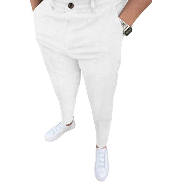 🆕 Men White Fashion Stretch Dress Slim Fit Business Suit Pants Casual Golf - Picture 1 of 6